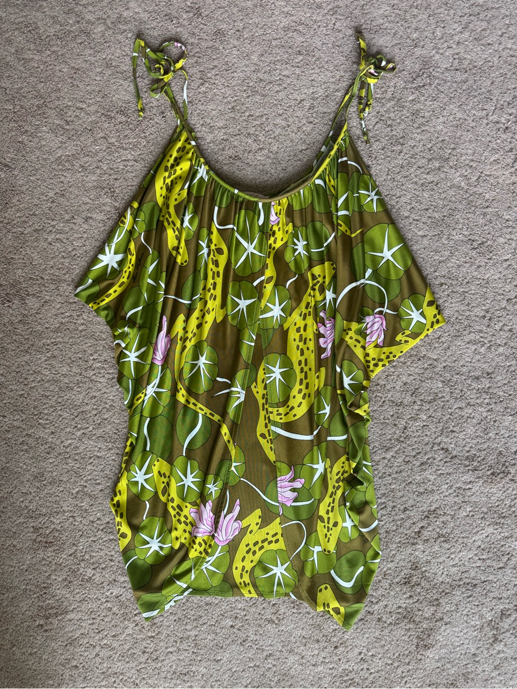 Mara Hoffman Vintage 100% Silk Green Lizard Print Mini Dress Size Small